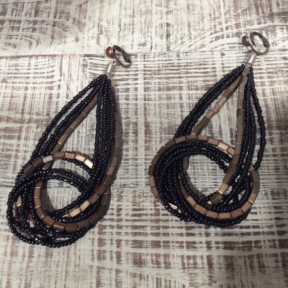 Jewelry Gold Black Beaded Clip On Earrings Poshmark